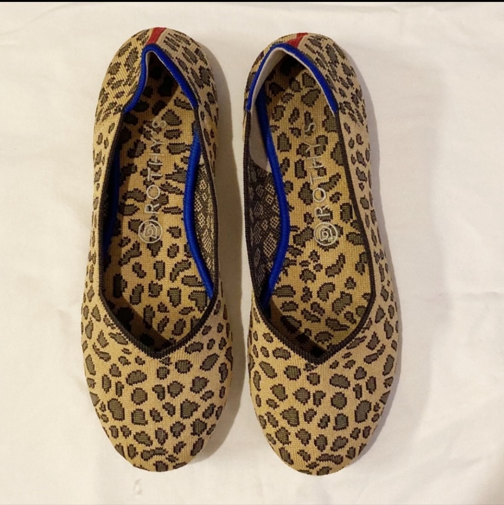 Rothy’s Flat Round Toe Slip On Ballet Flat Spotted Cheetah Animal Print SZ 10